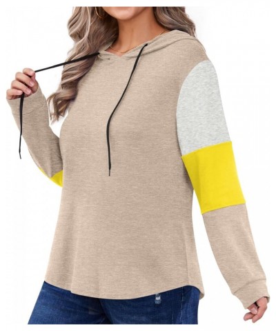 Women's Winter Plus Size Fashion Color Block Hoodies Long Sleeve Tops Shallow Khaki+color Block $11.76 Hoodies & Sweatshirts