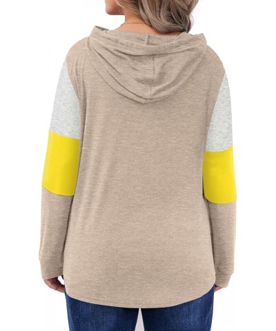 Women's Winter Plus Size Fashion Color Block Hoodies Long Sleeve Tops Shallow Khaki+color Block $11.76 Hoodies & Sweatshirts