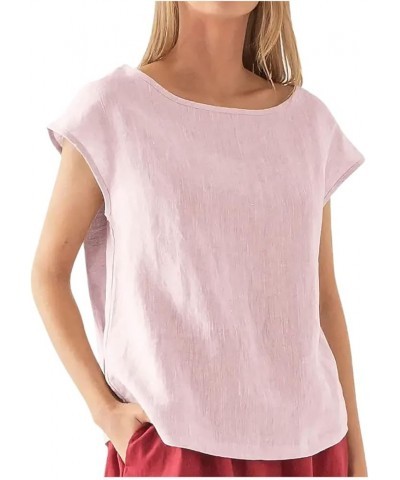 Casual Cotton Linen Tops for Women Summer 3/4 Sleeve Plus Size T Shirts Loose Fit Crew Neck Side Split Basic Blouses G-pink $...