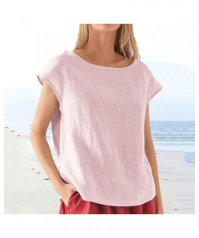 Casual Cotton Linen Tops for Women Summer 3/4 Sleeve Plus Size T Shirts Loose Fit Crew Neck Side Split Basic Blouses G-pink $...