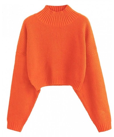 Women's Cropped Turtleneck Sweater Lantern Sleeve Ribbed Knit Pullover Sweater Jumper 1-orange $20.25 Sweaters