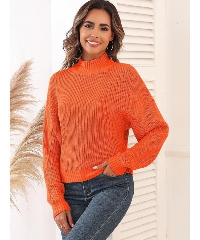 Women's Cropped Turtleneck Sweater Lantern Sleeve Ribbed Knit Pullover Sweater Jumper 1-orange $20.25 Sweaters