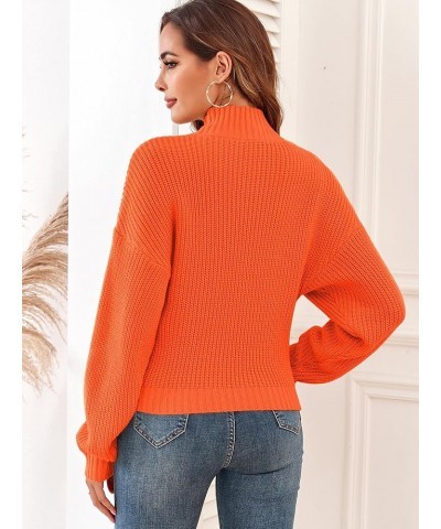 Women's Cropped Turtleneck Sweater Lantern Sleeve Ribbed Knit Pullover Sweater Jumper 1-orange $20.25 Sweaters