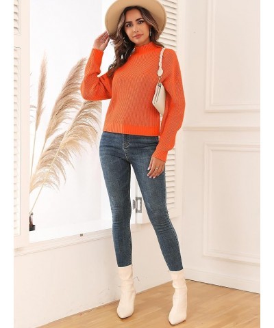 Women's Cropped Turtleneck Sweater Lantern Sleeve Ribbed Knit Pullover Sweater Jumper 1-orange $20.25 Sweaters