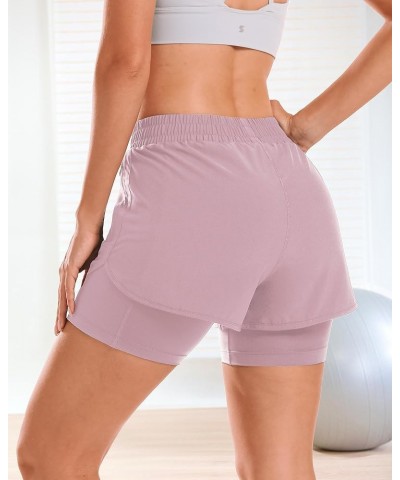 Women 2 in 1 Running Shorts High Waisted Athletic Shorts Gym Workout Shorts with Liner Zipper Pockets Pink $16.23 Shorts