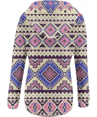 Women's Fall Casual Western Aztec Print Long Sleeve Drawstring Hoodies Half Zip Sweatshirt Button Down Pullover Tops 23-purpl...