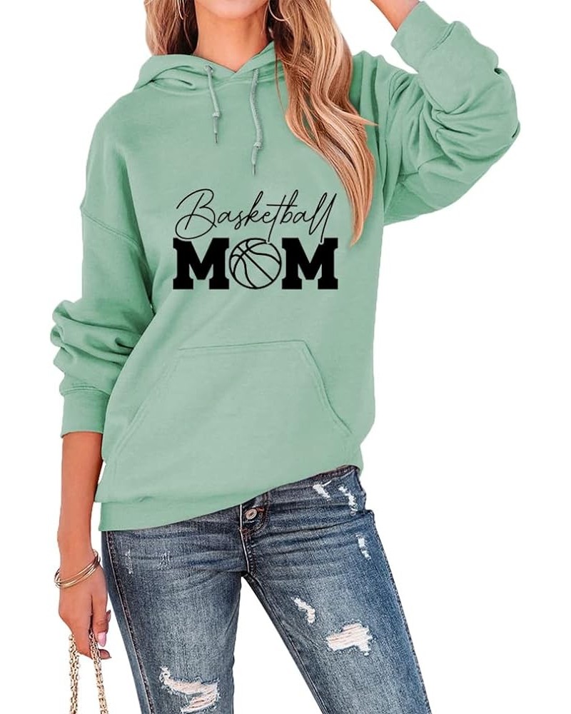 Basketball Mom Hoodie Shirts Women Long Sleeve Sport Lover Sweatshirt Funny Mom Hooded Mother's Day Pullover Top Green $10.79...