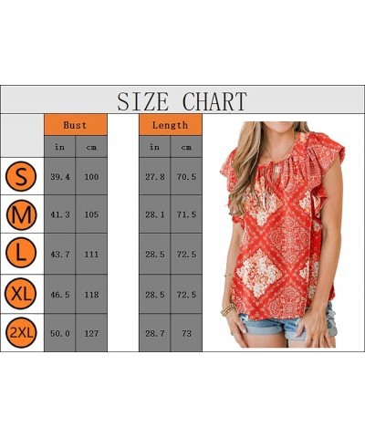 Women's Tops Casual Boho Floral Print V Neck Blouses Flannel Ruffle Sleeve Loose Shirts Floral Red $11.50 Blouses