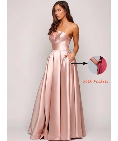 Strapless Long Prom Dresses Satin A-line Backless V-Neck Evening Gown for Women Formal with Pockets Lilac $39.50 Dresses