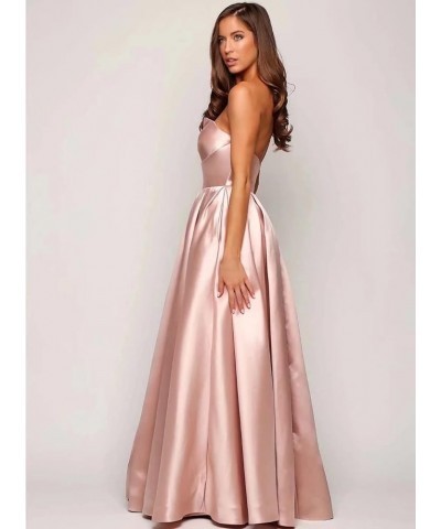 Strapless Long Prom Dresses Satin A-line Backless V-Neck Evening Gown for Women Formal with Pockets Lilac $39.50 Dresses