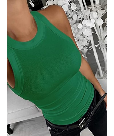 Women Sleeveless Tank Tops Summer Basic Casual Shirt Slim Knit Ribbed Racerback Blouses Green $7.84 Tanks