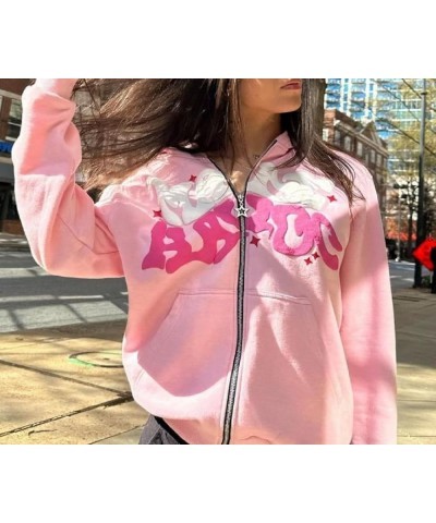 Y2K Grunge Full Zip Up Hoodie for Women Men Letter Star Graphic Print Goth Sweatshirt Retro Aesthetic Unisex Jacket C-pink3 $...