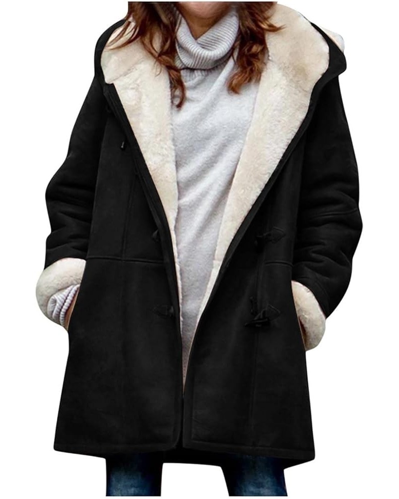 Winter Coats for Women Trendy 2023 Faux Fur Pea Coat Warm Sherpa Fleece Lined Distressed Jackets Hooded Parka 03 Black $9.00 ...