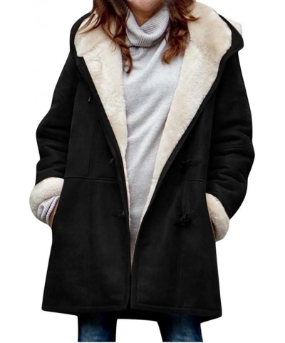 Winter Coats for Women Trendy 2023 Faux Fur Pea Coat Warm Sherpa Fleece Lined Distressed Jackets Hooded Parka 03 Black $9.00 ...