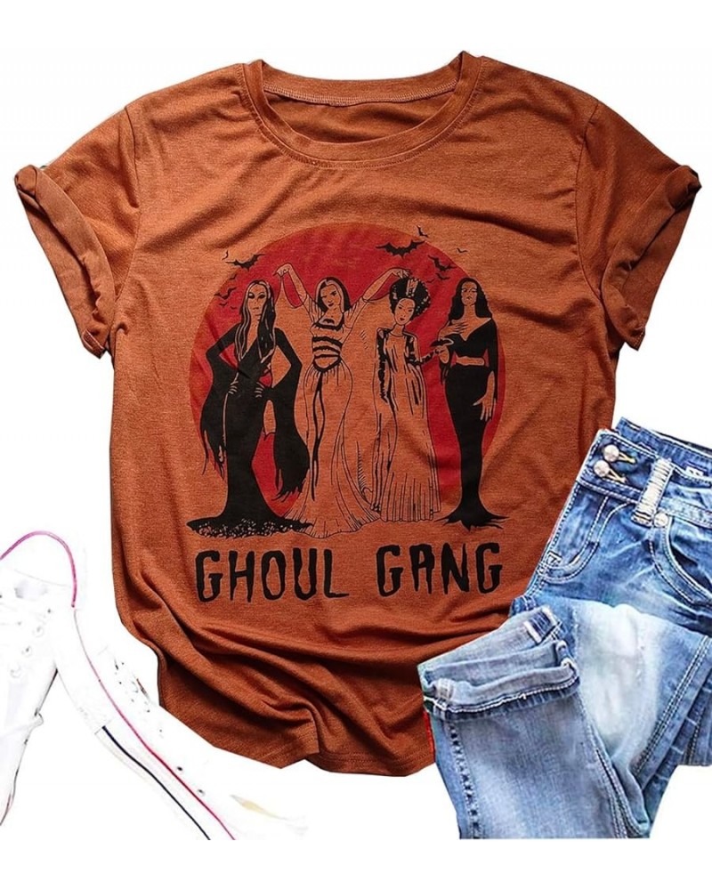 Ghoul Gang Halloween T Shirt Women Sunset Sanderson Sisters Graphic Tee Hocus Pocus Witch Fall Casual Tops Orange $12.31 T-Sh...