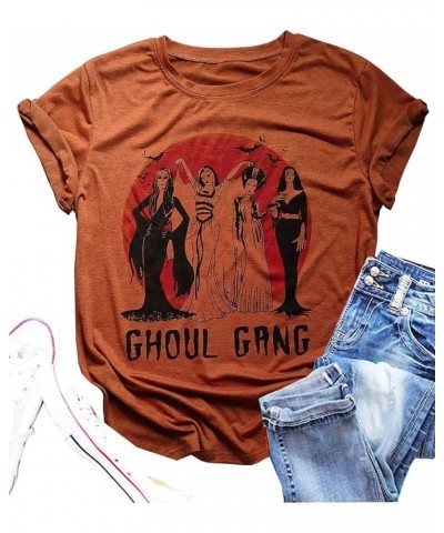 Ghoul Gang Halloween T Shirt Women Sunset Sanderson Sisters Graphic Tee Hocus Pocus Witch Fall Casual Tops Orange $12.31 T-Sh...