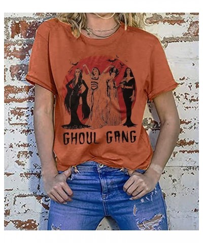 Ghoul Gang Halloween T Shirt Women Sunset Sanderson Sisters Graphic Tee Hocus Pocus Witch Fall Casual Tops Orange $12.31 T-Sh...