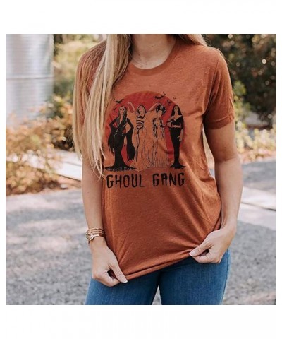 Ghoul Gang Halloween T Shirt Women Sunset Sanderson Sisters Graphic Tee Hocus Pocus Witch Fall Casual Tops Orange $12.31 T-Sh...