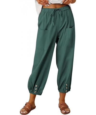 Womens Summer Linen Pants Casual Wide Leg Drawstring Waist Harem Cropped Palazzo Trousers Lake $16.50 Pants