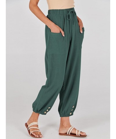 Womens Summer Linen Pants Casual Wide Leg Drawstring Waist Harem Cropped Palazzo Trousers Lake $16.50 Pants