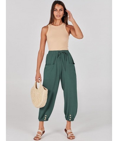 Womens Summer Linen Pants Casual Wide Leg Drawstring Waist Harem Cropped Palazzo Trousers Lake $16.50 Pants