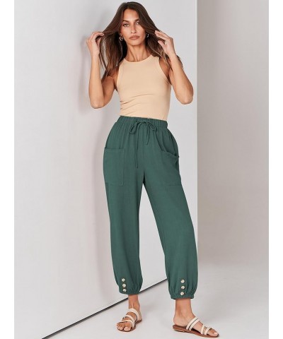 Womens Summer Linen Pants Casual Wide Leg Drawstring Waist Harem Cropped Palazzo Trousers Lake $16.50 Pants