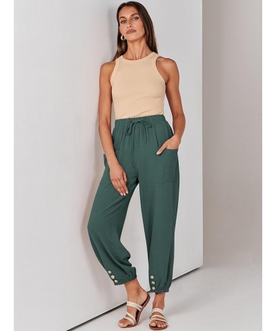 Womens Summer Linen Pants Casual Wide Leg Drawstring Waist Harem Cropped Palazzo Trousers Lake $16.50 Pants