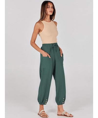 Womens Summer Linen Pants Casual Wide Leg Drawstring Waist Harem Cropped Palazzo Trousers Lake $16.50 Pants