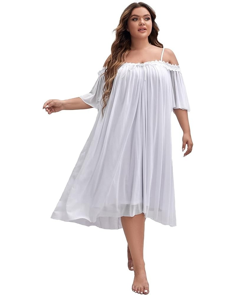 Women's Plus Victorian Nightgown Mesh Sleepwear Pajamas Lounge Nightdress White $10.19 Sleep & Lounge