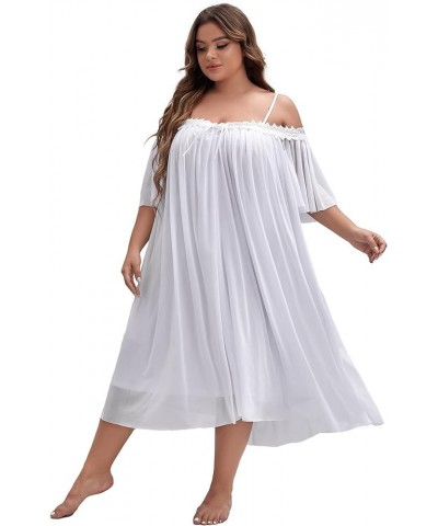 Women's Plus Victorian Nightgown Mesh Sleepwear Pajamas Lounge Nightdress White $10.19 Sleep & Lounge