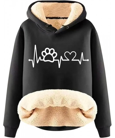 Dog Lover Sherpa Lined Pullover Hooded Sweatshirt for Women Cute Dog Paw Heartbeat Print Fleece Hoodies Winter Thermal Tops B...