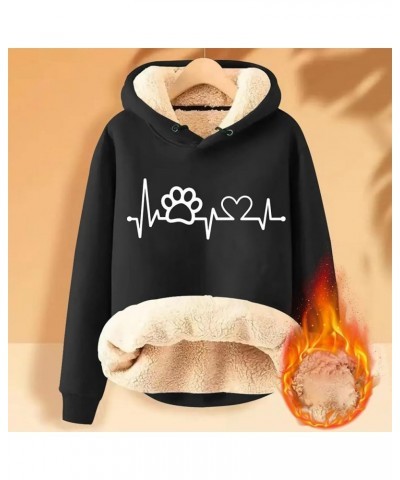 Dog Lover Sherpa Lined Pullover Hooded Sweatshirt for Women Cute Dog Paw Heartbeat Print Fleece Hoodies Winter Thermal Tops B...