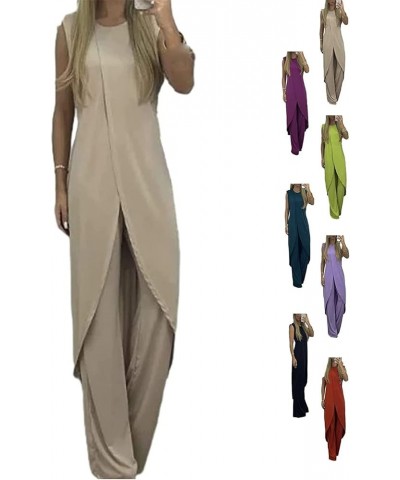 7 Colors Jersey Mature Women Suit,Vivianhan Jersey Suit for Women,Summer Slit Sleeveless Loose Blouse and Wide Leg Pants Set ...