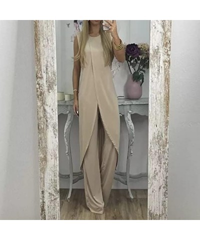 7 Colors Jersey Mature Women Suit,Vivianhan Jersey Suit for Women,Summer Slit Sleeveless Loose Blouse and Wide Leg Pants Set ...