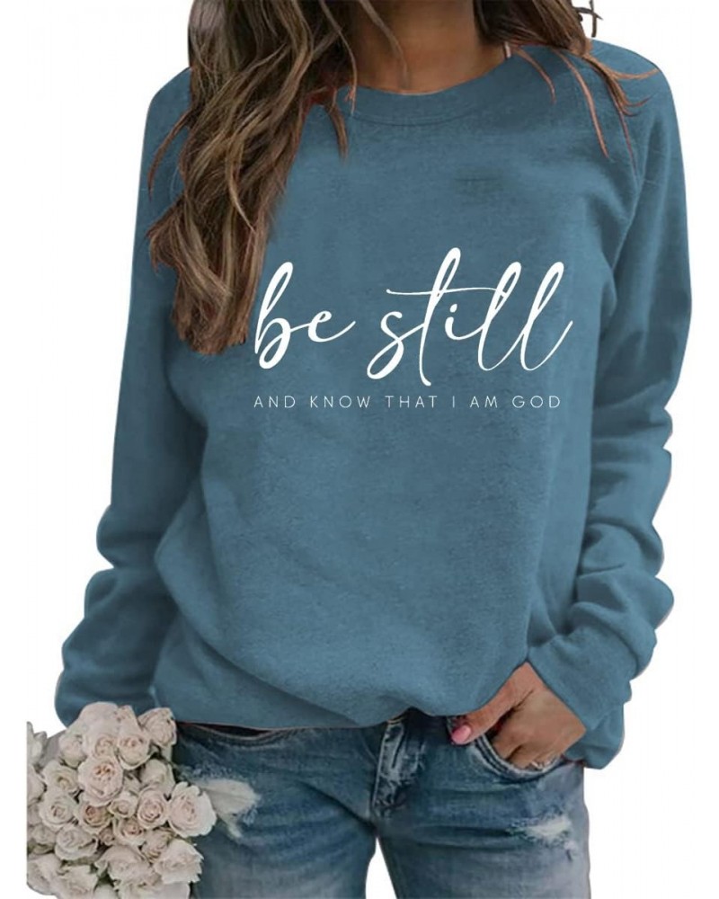 Christian Sweatshirt for Women Lightweight Long Sleeve Crew Neck Plain Pullovers Tops Faith Religious Basic Shirts Blue $17.6...