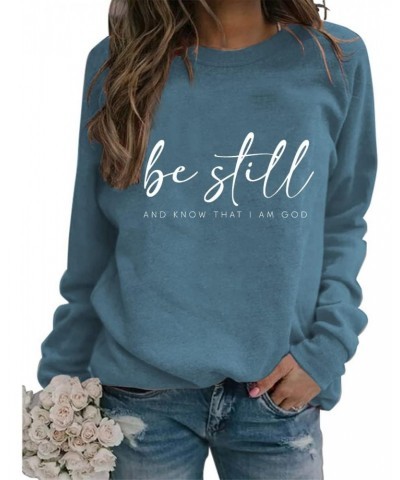 Christian Sweatshirt for Women Lightweight Long Sleeve Crew Neck Plain Pullovers Tops Faith Religious Basic Shirts Blue $17.6...