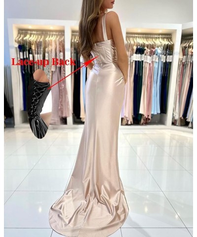 V Neck Prom Dresses Long for Women Formal Party Gowns Corset Satin Mermaid Evening Dress with Slit Burgundy $26.00 Dresses