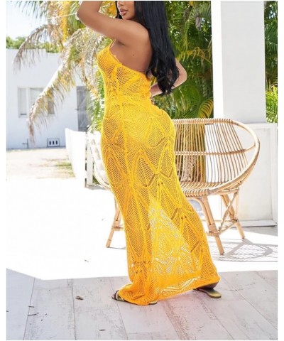 Beach Coverup for Women Crochet Hollow Out Sleeveless Casual Long Maxi Dresses Bathing Suit Cover Ups Yellow $15.48 Swimsuits