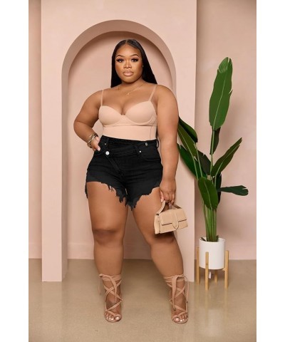 Women's Plus Size High Waisted Crossover Jean Shorts Ripped Raw Hem Summer Hot Denim Shorts Black $21.23 Shorts