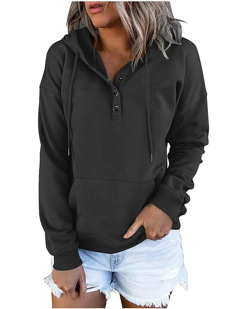 Hoodies for Women Oversized Sweatshirt Button Down Long Sleeve Shirts Drawstring Pullover Tops Fall Winter Clothes B-black $1...