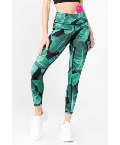 Women's Active Tummy Control High Waist Leggings - Yoga Workout Pants with Phone Pocket - Plus Size Options Palm Leaf Print $...