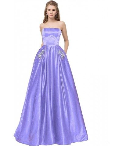 Satin Strapless Gowns With Pockets Lace Up Back Prom Dresses Long Lavender $47.94 Dresses