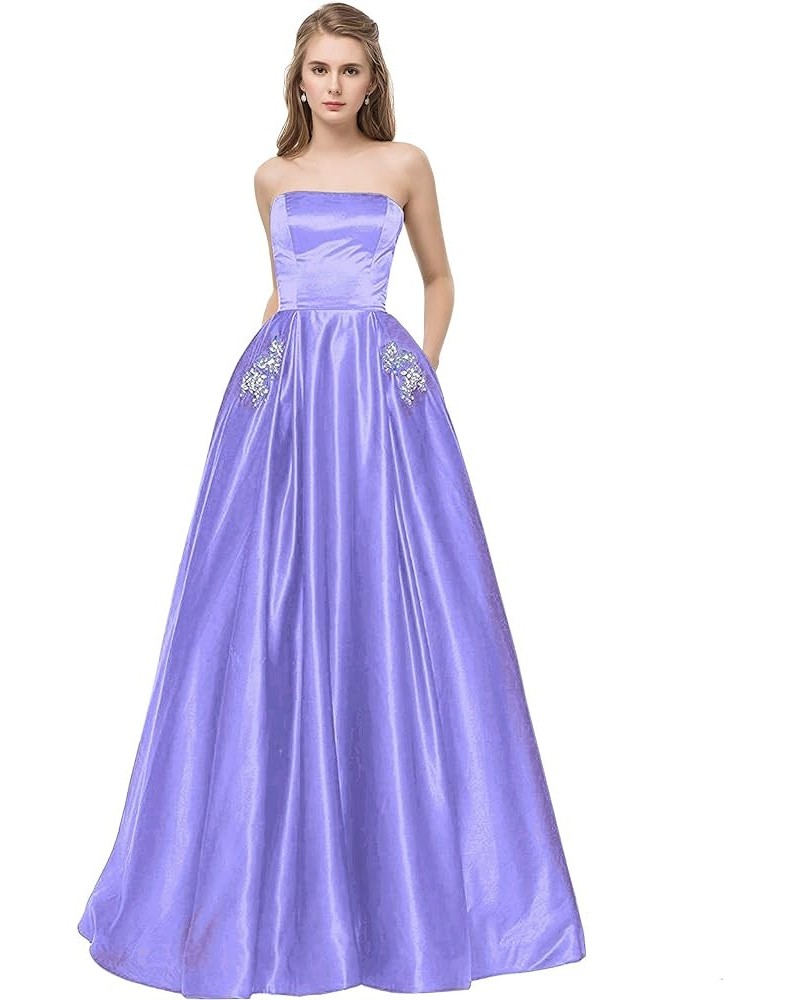 Satin Strapless Gowns With Pockets Lace Up Back Prom Dresses Long Lavender $47.94 Dresses