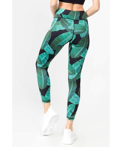 Women's Active Tummy Control High Waist Leggings - Yoga Workout Pants with Phone Pocket - Plus Size Options Palm Leaf Print $...