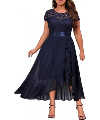 Women's Plus Size Ruffle Floral Lace Contrast Chiffon Formal Bridesmaid Party Cocktail Maxi Dress Navy Blue $36.20 Dresses