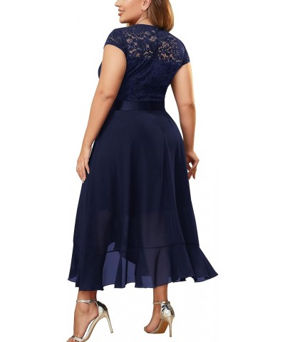 Women's Plus Size Ruffle Floral Lace Contrast Chiffon Formal Bridesmaid Party Cocktail Maxi Dress Navy Blue $36.20 Dresses