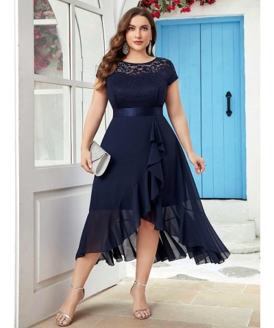 Women's Plus Size Ruffle Floral Lace Contrast Chiffon Formal Bridesmaid Party Cocktail Maxi Dress Navy Blue $36.20 Dresses