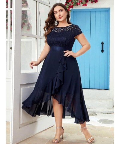 Women's Plus Size Ruffle Floral Lace Contrast Chiffon Formal Bridesmaid Party Cocktail Maxi Dress Navy Blue $36.20 Dresses