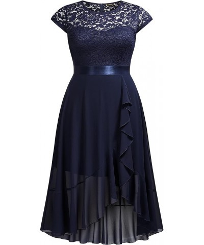 Women's Plus Size Ruffle Floral Lace Contrast Chiffon Formal Bridesmaid Party Cocktail Maxi Dress Navy Blue $36.20 Dresses