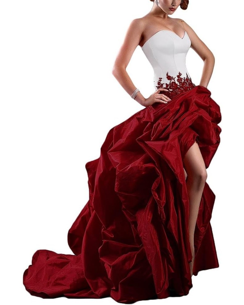 Women's Strapless High Low Taffeta Evening Dress Ball Gown White and Burgundy $43.28 Dresses